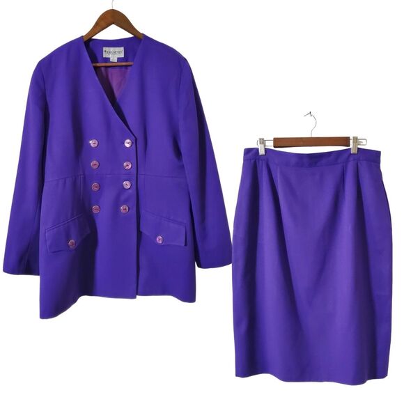 John Meyer Dresses & Skirts - John Meyer of Norwich Size 14 2-Piece Skirt Suit Set VTG Double Breasted Purple